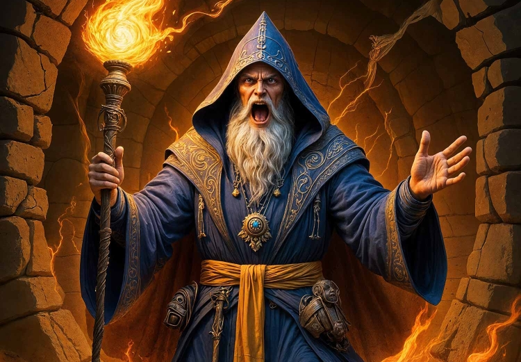 Mage casting fire spell